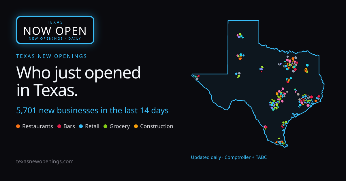 Texas New Openings — every new Texas business, on one map